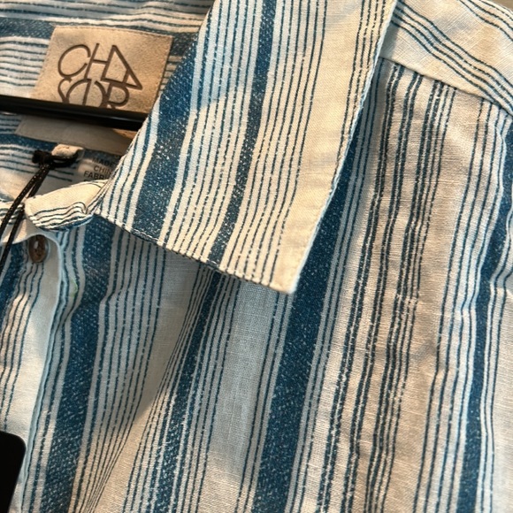 NWT, Chaser, women’s Beachy striped linen button down shirt, collared, LS - Picture 8 of 11